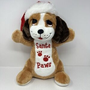 Dan Dee Puppy Dog Plush Santa Paws Hat 17 Inch Brown Christmas Stuffed Animal